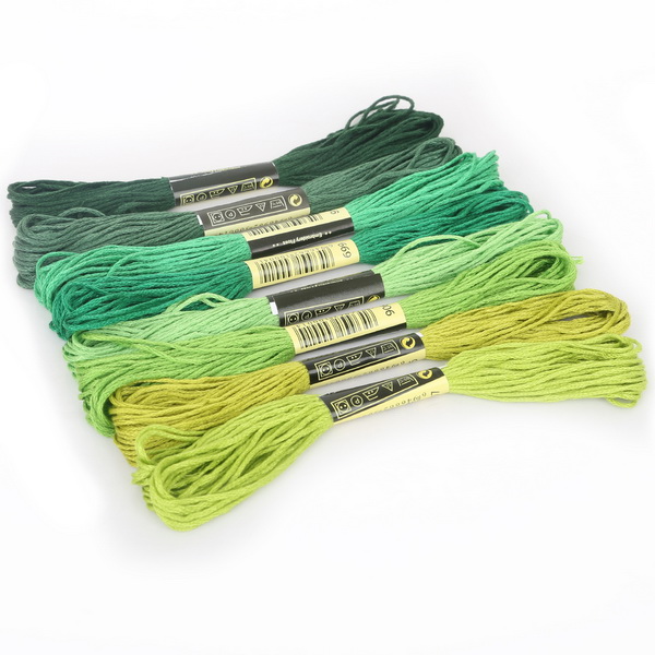 8Pcs/lot 7.5m length Embroidery Thread Hand Cross Stitch Floss Sewing Skeins Craft Knitting Spiraea Sewing Accessories: Green Serise