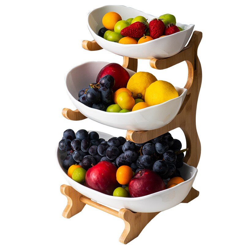 3 layer Wooden Rack Dried Fruit Snacks Basket Cake Salad Dessert Plate Afternoon Tea Tray Living Room Organizer