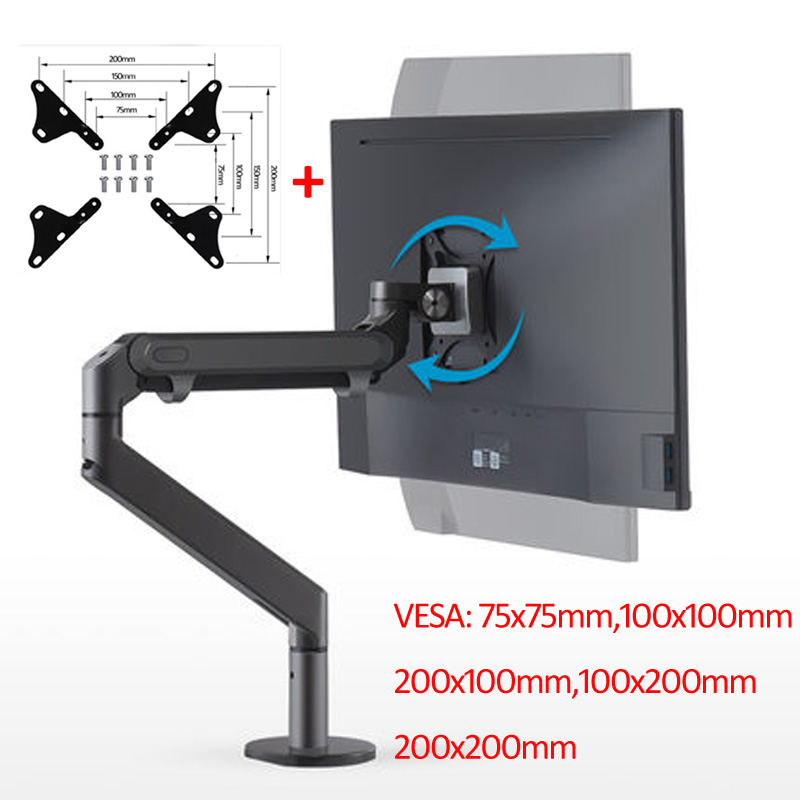OZ-1 17-32 Inch Monitor Houder Desk Stand Enkele Arm Gasveer Monitor Beugel: WITH ADAPTOR