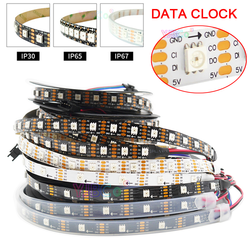 1~5m 5V Addressable SK9822 LED Strip Light DATA and CLOCK seperately 30/60/144 leds/m SMD 5050 RGB pixel Smart Lamp Tape APA102