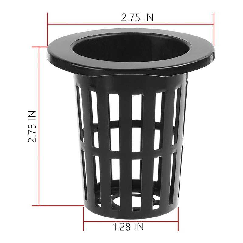 100 Pcs Black Plastic Slotted Mesh Net Plant Cups Pots Bucket Basket for Hydroponics/Aquaponics/Orchids 70MM