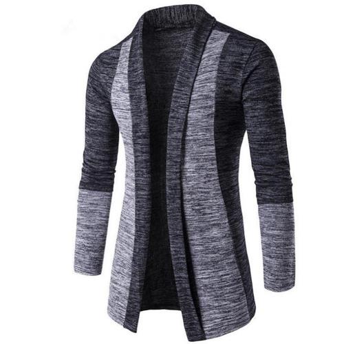 Retro Men Patchwork Long Sleeve Slim Fits Knitted Sweater Cardigan Coat Outwear: Dark Grey / L