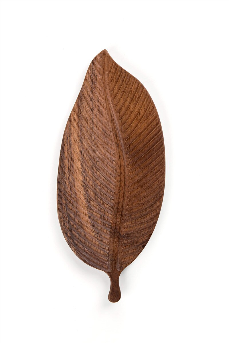 Plato de Pan de madera con forma de hoja, platos de frutas, platillo, bandeja de té, postre, cena, Pan, bandejas de almacenamiento de platos de madera: 29.5x18CM