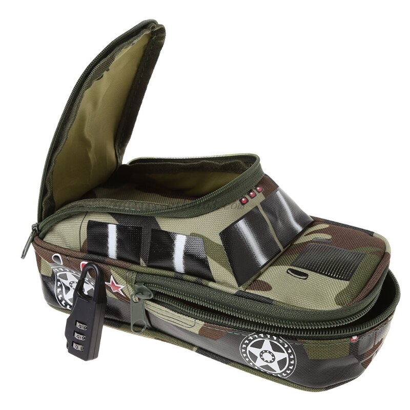 Vehicle Pen Pouch Bag With Combination Lock Pencil Case Double Zipper For Boys Canvas School Pencil Box Storage