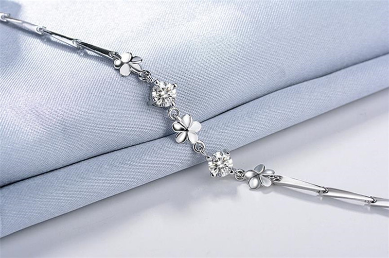 Lady Crystal Flower Bracelet Girl Princess Birthday accessori bracciale in argento Sterling 925 di alta qualità per gioielli da donna: white