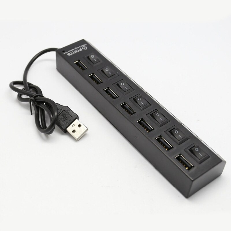 USB High Speed 480 Mbps Adapter 7 Ports Usb Hub LED USB Hub with Power on Off Switch for PC Laptop Computer PC Laptop with ON/OF