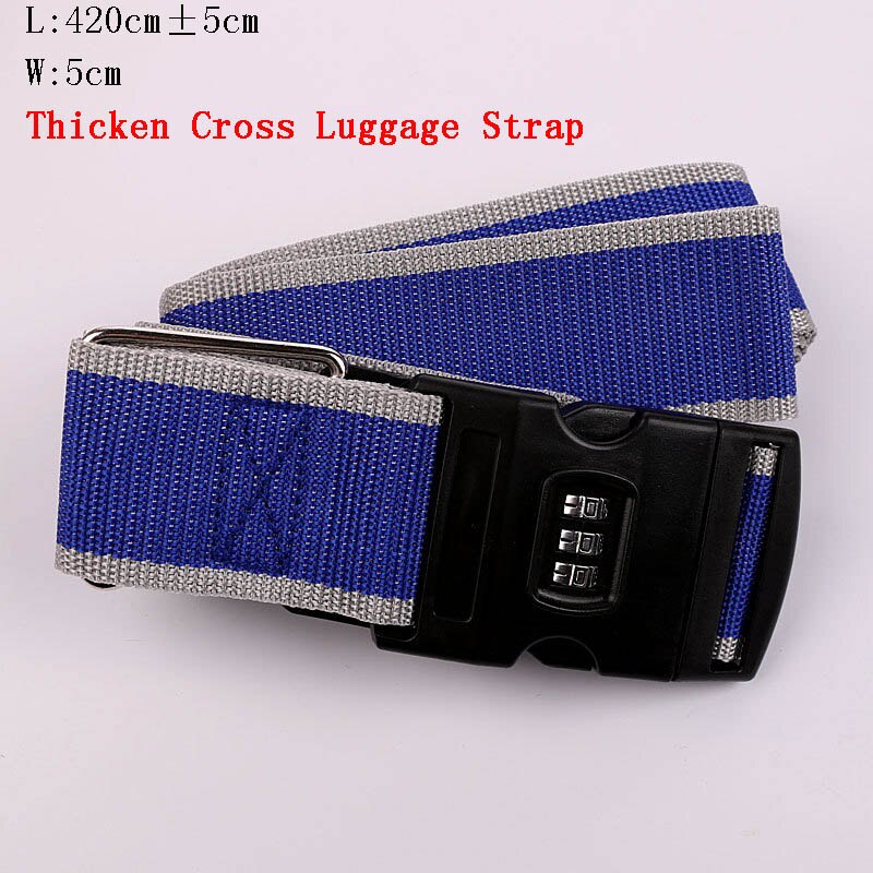 Adjustable 420CM Luggage Strap Travel Accessories Cross Belt Packing Suitcase Nylon 3 Digits Password Lock Buckle Strap Belt Tag: Blue Gray