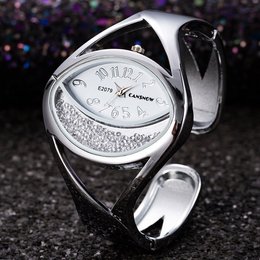 Luksus sølv dameure armbåndsur dameure luksus rhinestone dameur ur reloj mujer relogio feminino
