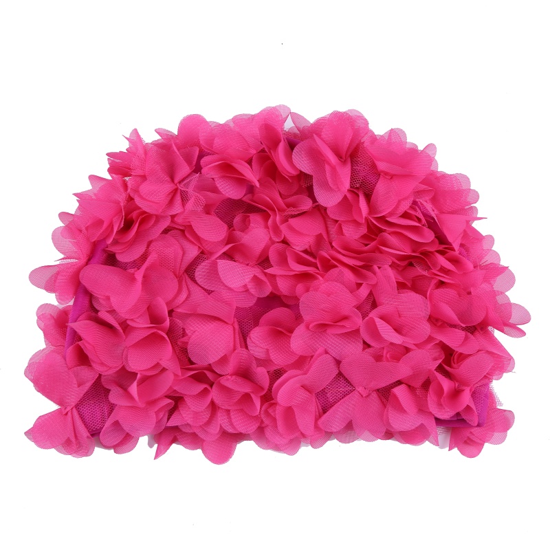 Vrouwen Driedimensionale bloemblaadjes Gekleurde Bloemen Bad Vrouwelijke Cap Dames Badmuts voor Lang Haar Leuke badmuts: rose red