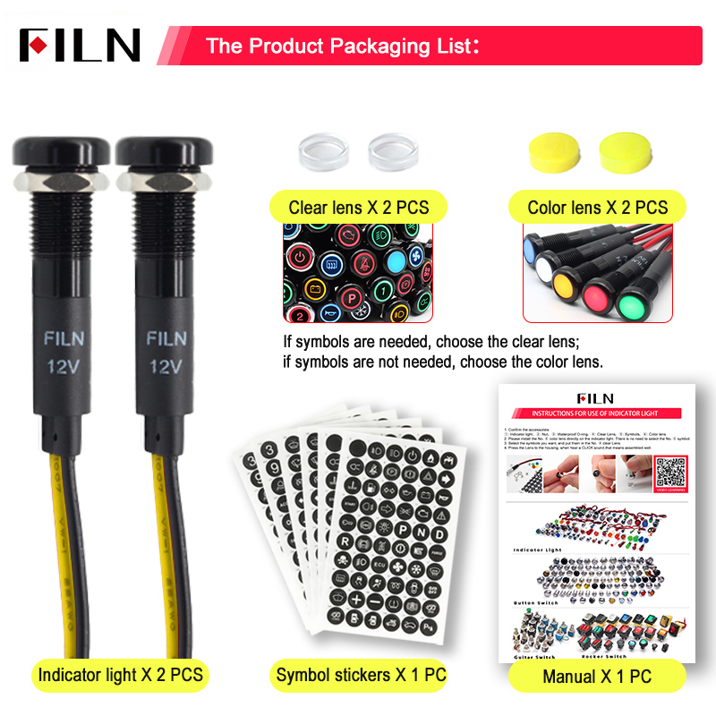 8mm Symbol indicator light 12V-24V LED Car Boat LED Warning Dashboard Signal Lights Instrument Pilot light Black Finished: Yellow