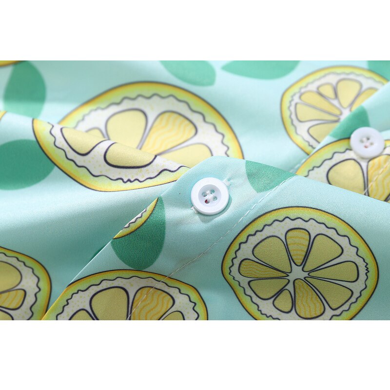 Blusa holgada informal de manga larga con estampado de hojas de limón para verano, camisa holgada con botones estilo Hip Hop para mujer,