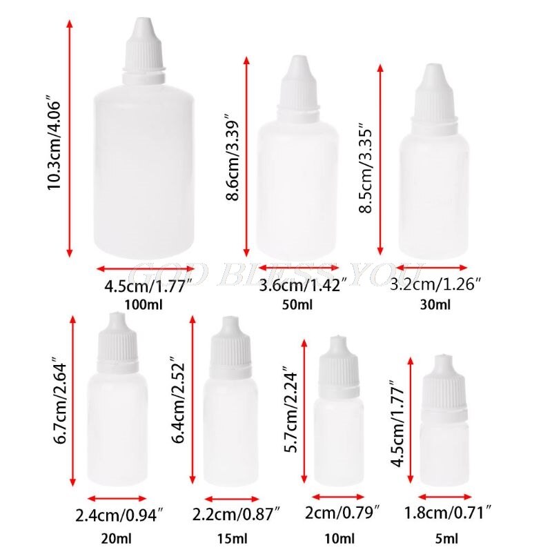10 stk / mye 5-100ml tomme plastpressbare dråpeflasker øye flytende dropper dispenser butikk for min flaske kosmetiske kvinners skjønnhet