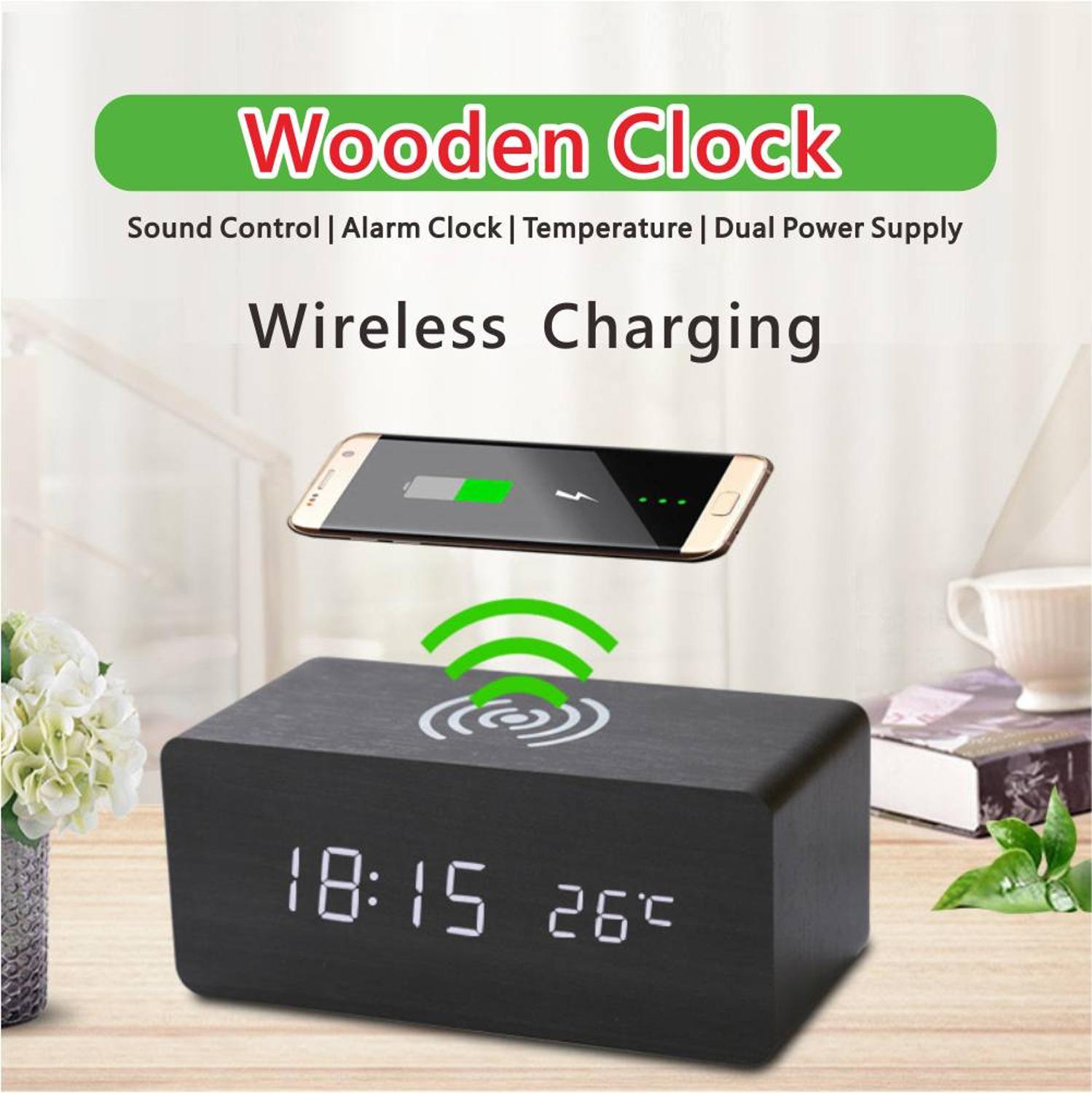 Wireless charging table clock digital alarm clock led decorative clock alarm clock table clock electronic clock with thermometer