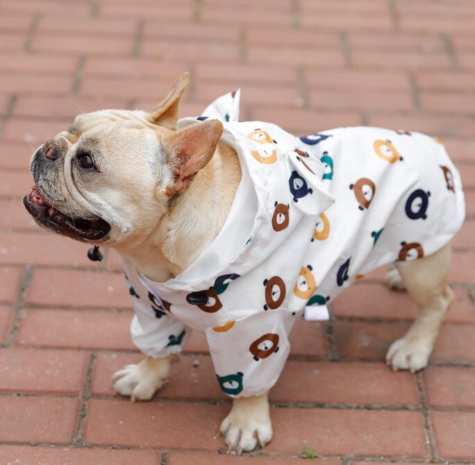[MPK Dog Poncho] Dog Raincoat for French Bulldogs and Pugs, For Choice of Color, please refer to picture instead of words: White Base / L