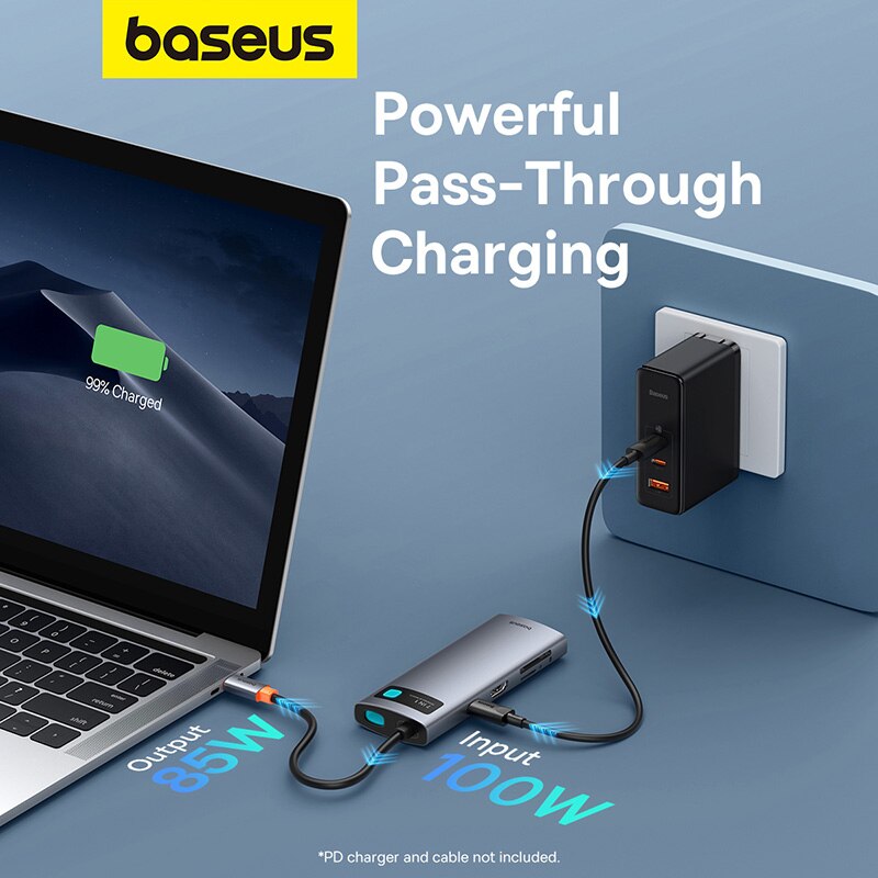 Baseus 7-in-1 Gen 2 USB C HUB 4K @ 60Hz HDMI 3 * USB 3.0 PD 100W Type C poort SD/TF kaartlezer voor Macbook iPad M2 M1 stoomdek