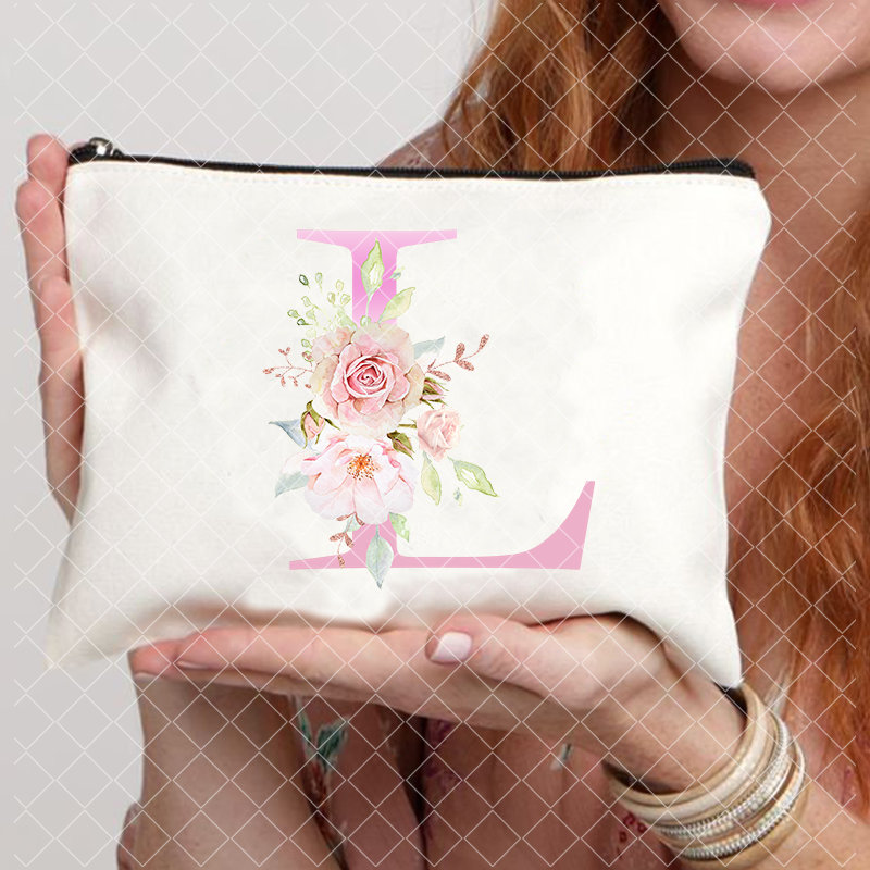 26 Pink Initials Women Cosmetic Bag Bride's Toilet Makeup Pouch Cosmetic Case Bridesmaid Bachelorette Party Lady Bags: green