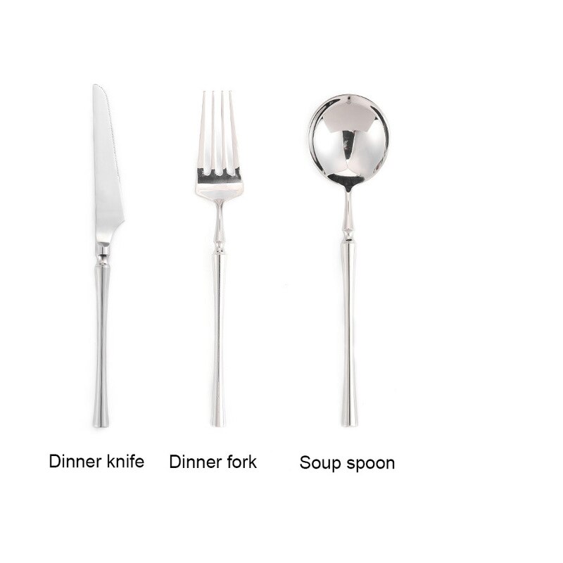 304 Mirror Stainless Steel Dinner Knife Fork Spoon Dinnerware Set Luxury Cutlery Silverware Steak Coffee Dessert Fruit Fork: 3 PSC-SET B