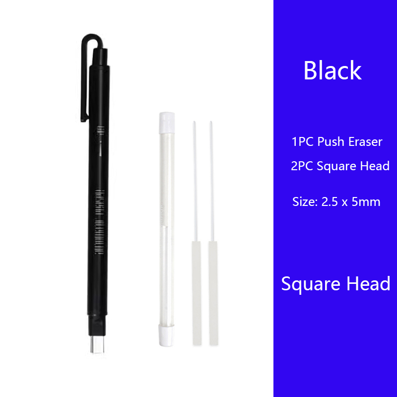 Pen Style Pencil Eraser Retractable Mechanical Eraser Square & Round Tip Stationery Art Supplies for Drawing Artist Kids Writing: Blue