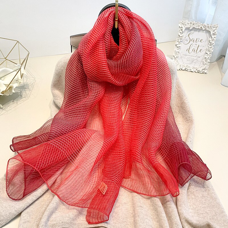 Silketørklæde kvinder blødt langt efterår vinter tørklæder solide dobbelte sjaler og vikler foulard pashmina hijab: Rød