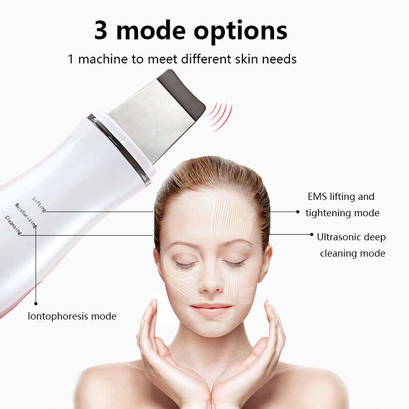 Ultrasonic Ion Face Skin Scrubber Facial Cleaner Cleansing Spatula Peeling Vibration Blackhead Removal Exfoliating