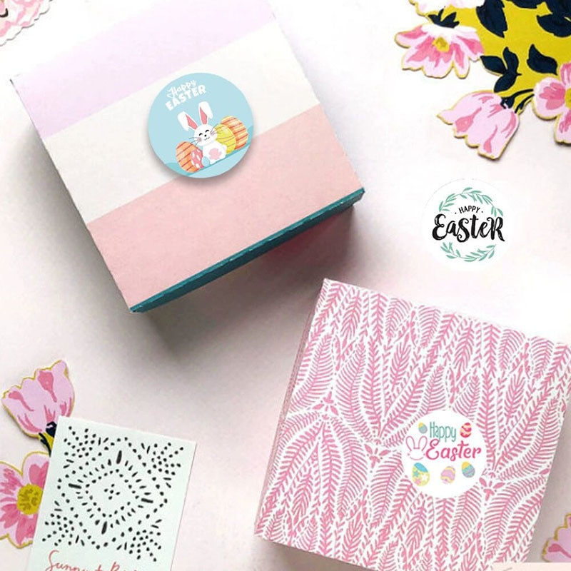 Happy Easter Stickers Round Badges With Chickens Angels And Bunnies In Spring Designstranslated From Spanish Vector 10246780