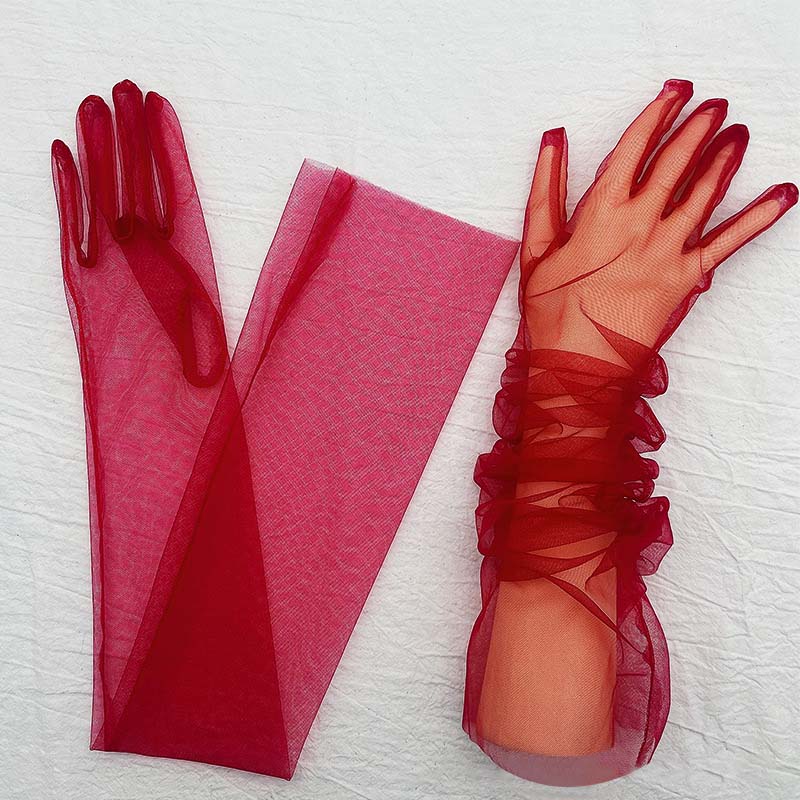 Gloves for Women Dress Sheer Mesh Gloves Sexy Thin Elbow Long Gloves Wedding Full Finger Anti-UV Cycling Driving Mittens