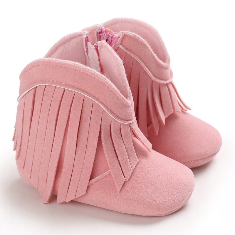 Men And Women Baby Winter Style Thermal Trainers 0-18Months Neonatal Indoor Walking Shoes Bed Shoes Tassels Soft Sole: pink / 0-6 Months