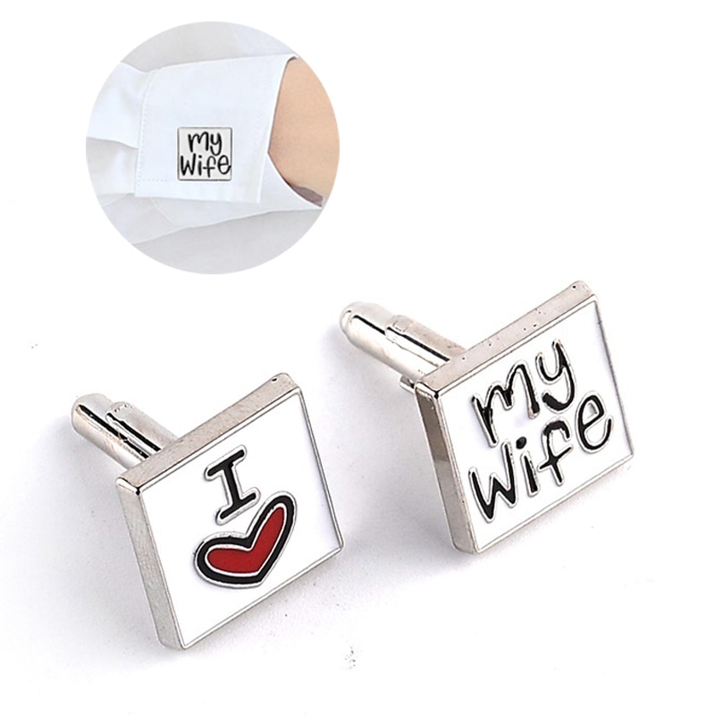 Mode Manchetknoop Voor Mannen Ik Liefde Mijn Vrouw Goede Echtgenoot Manchetknopen Mannen Wedding Shirt Charm Zinklegering manchetknopen Gemelos