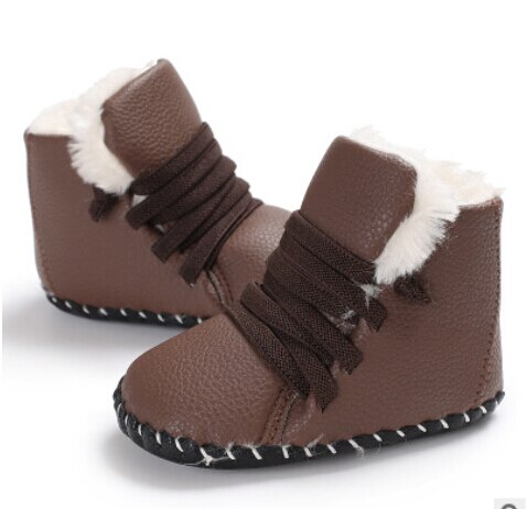 Bebê menina menino botas de neve couro bonito meia botas infantil novo fundo macio sapatos quentes casuais inverno 2018: Marrom / 7-12 meses