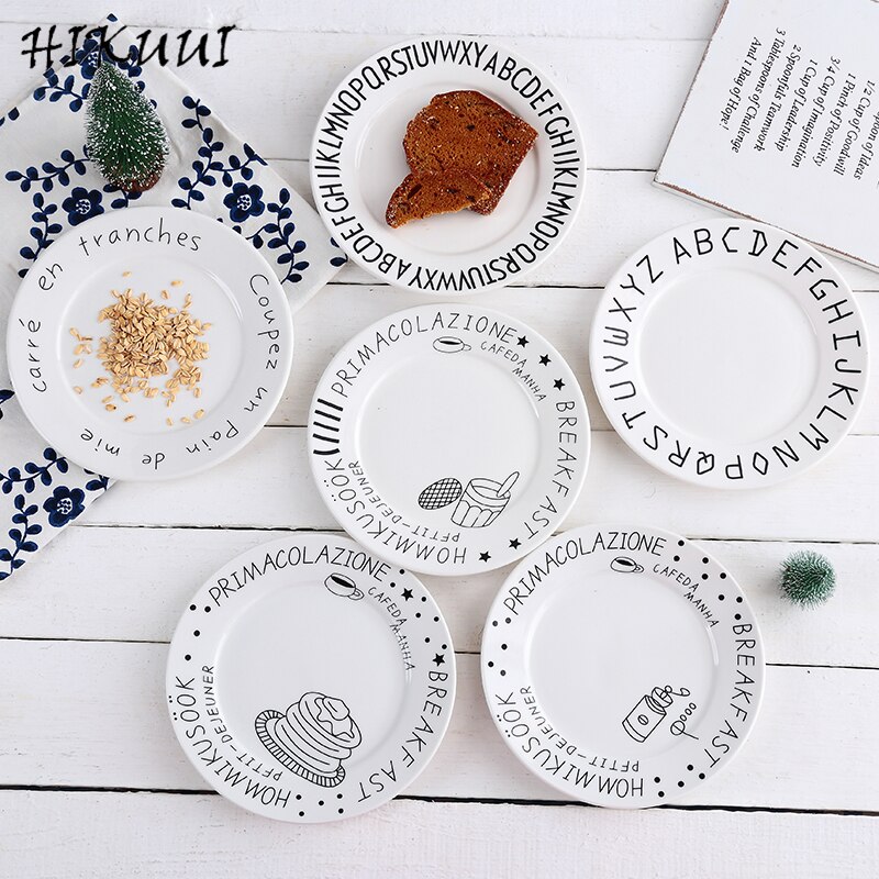 8 pulgadas estilo europeo patrón de dibujos animados redondo plato plano de porcelana de la cena de cerámica pastel ensalada placa vajilla Cena