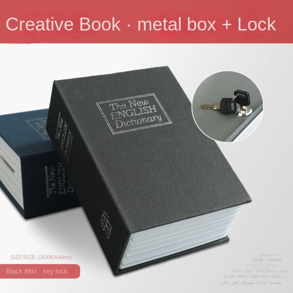 Caja de Metal con forma de libro, caja de llaves oculta con cerradura, libro simulado, almacenamiento diario de joyería, caja de ahorro: Blanco