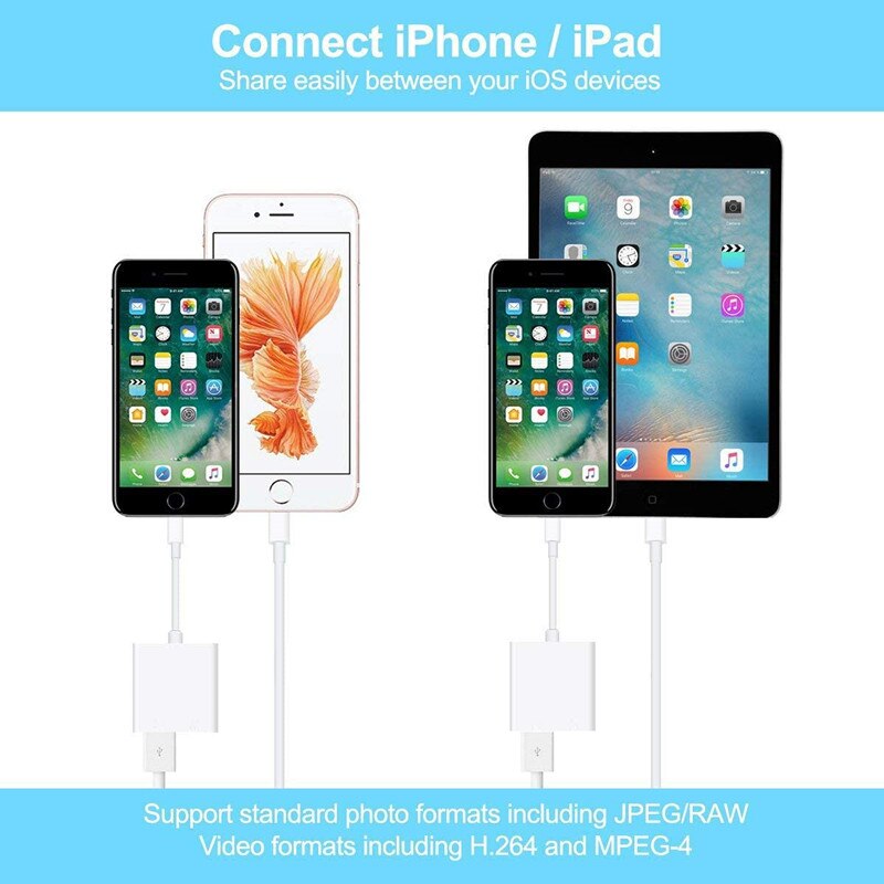 For iPhone iPad to USB 3.0 Camera Charger Splitter Adapter For Apple iPad USB Camera Mouse Keyboard U Disk Flash Drive Connector
