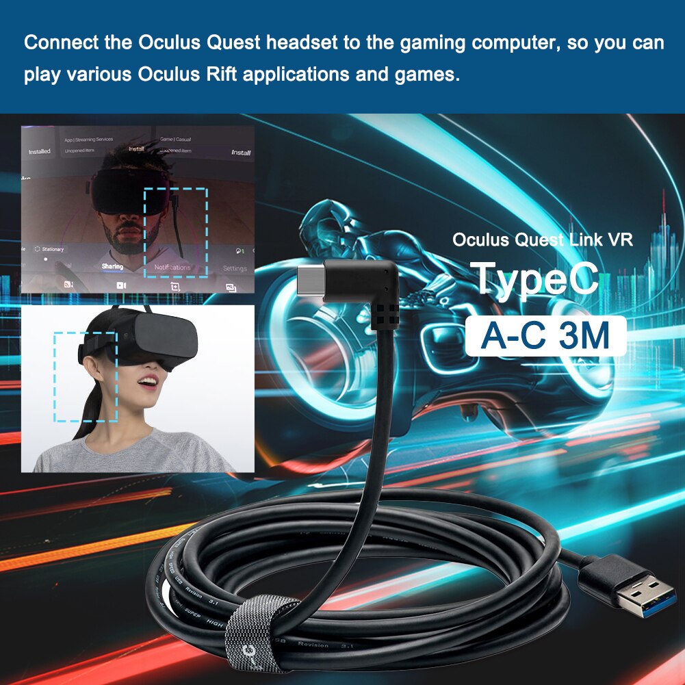 5M/3M High Speed USB 3.1 Type C Data Cable for Oculus Quest Link VR Headset Extension Link Cable Fast Charging USB-A to Type-C