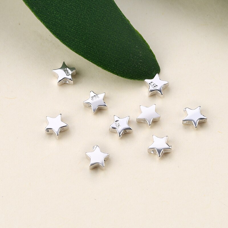 10PCS 925 sterling silver Beads Exquisite pentagram beads Loose Spacer Silver Star Beads Bracelet Necklace Jewelry Making DIY