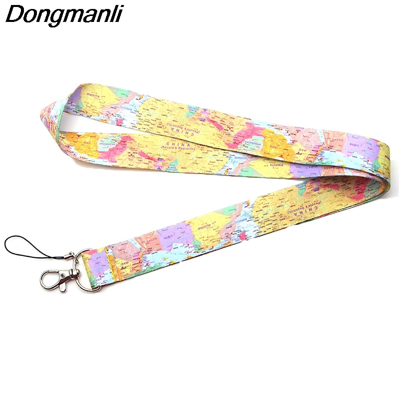 PC200 World Map Lanyard Badge ID Lanyards/ Mobile Phone Rope/ Key Lanyard Neck Straps Keychain