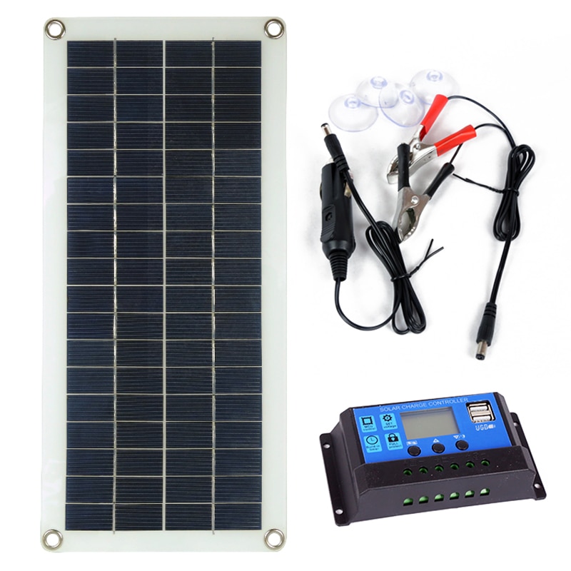 30W12V Dual Usb Flexibele Zonnepaneel Battery Charger Kit Solar Controller Combinatie