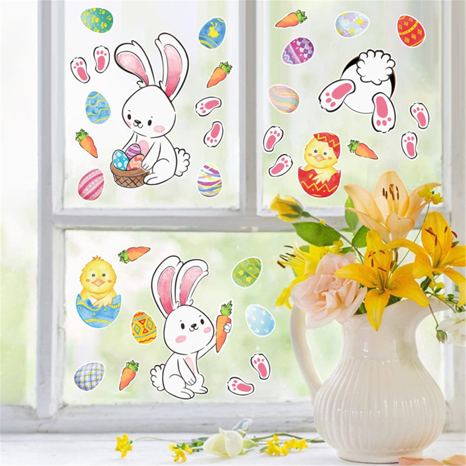 Happy Easter Bunny Egg Electrostatic Sticker Window Glass Refrigerator Sticker Home Decoration Mall Easter Wall Stickers#30