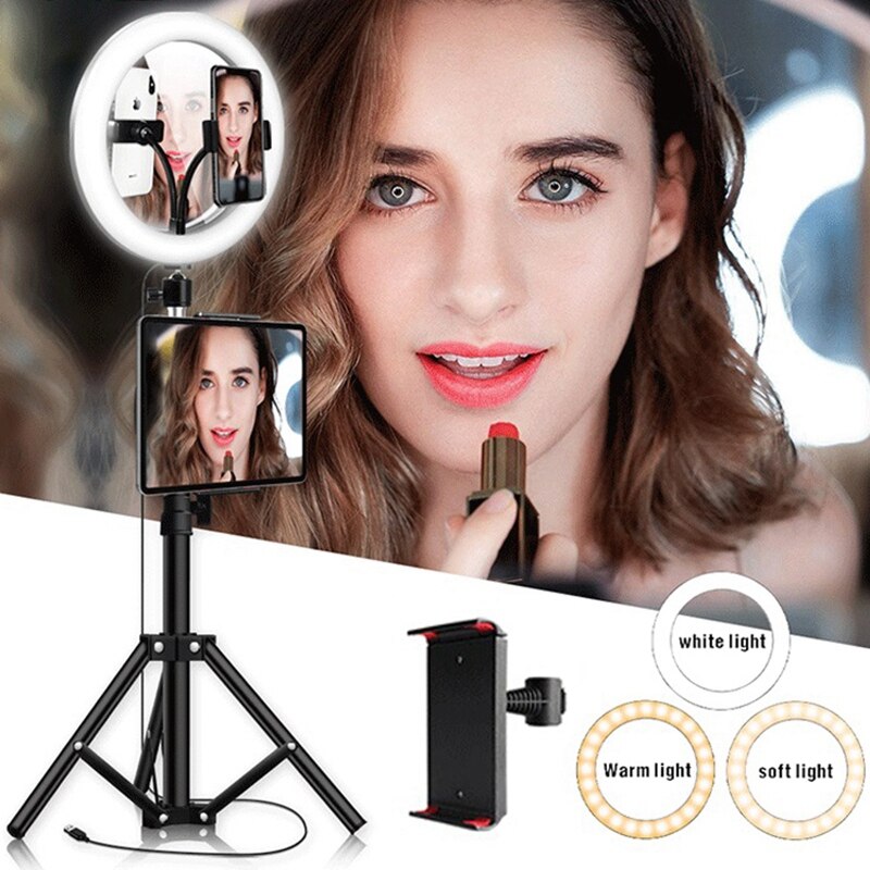 Ring Licht Met Statief 10Inch 26Cm Usb Interface Dimbare Led Selfie Stok Camera Telefoon Fotografie Video Make Lamp