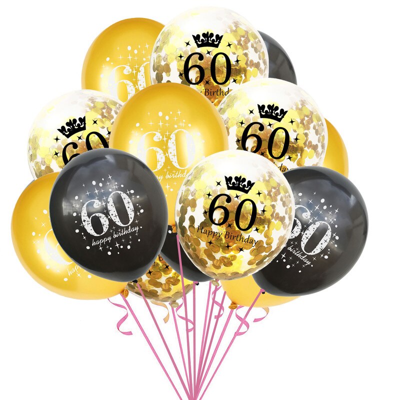 15 stk blandet guld konfetti balloner nummer 16 18 30 40 50 60 70 80 90 år fødselsdagsfest digital ballon latex globos: 60