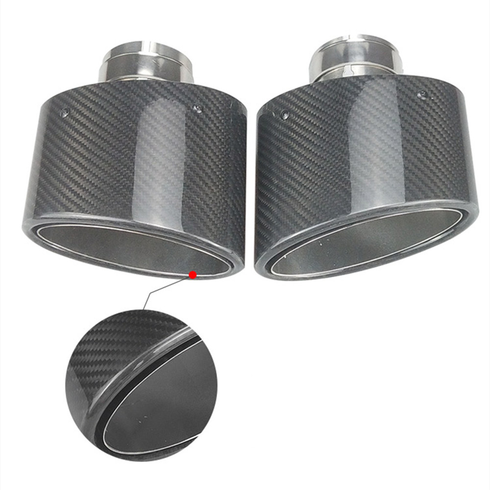 Embout de silencieux d'échappement en Fiber de carbone, 1 pièce, brillant, ovale, incliné, chromé, 150mm x 90mm, inoxydable, style de voiture