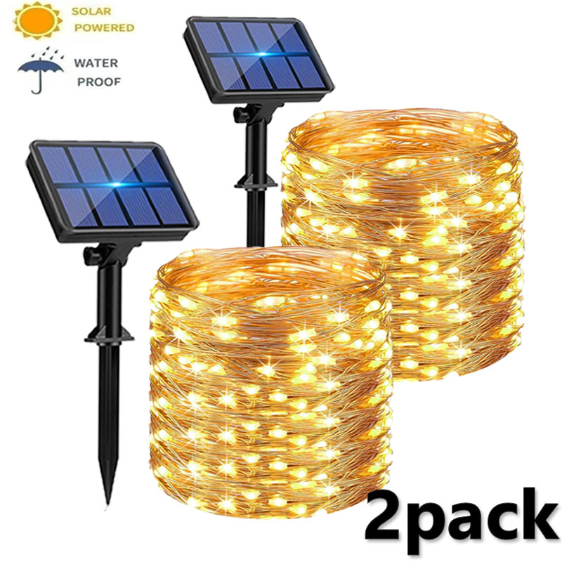 4- pack solcellsljusslingor solcellslampor utomhus med 8 ljuslägen vattentäta ljusslingor för träd, trädgård, uteplats, koppartråd: Rosa / 16-20w