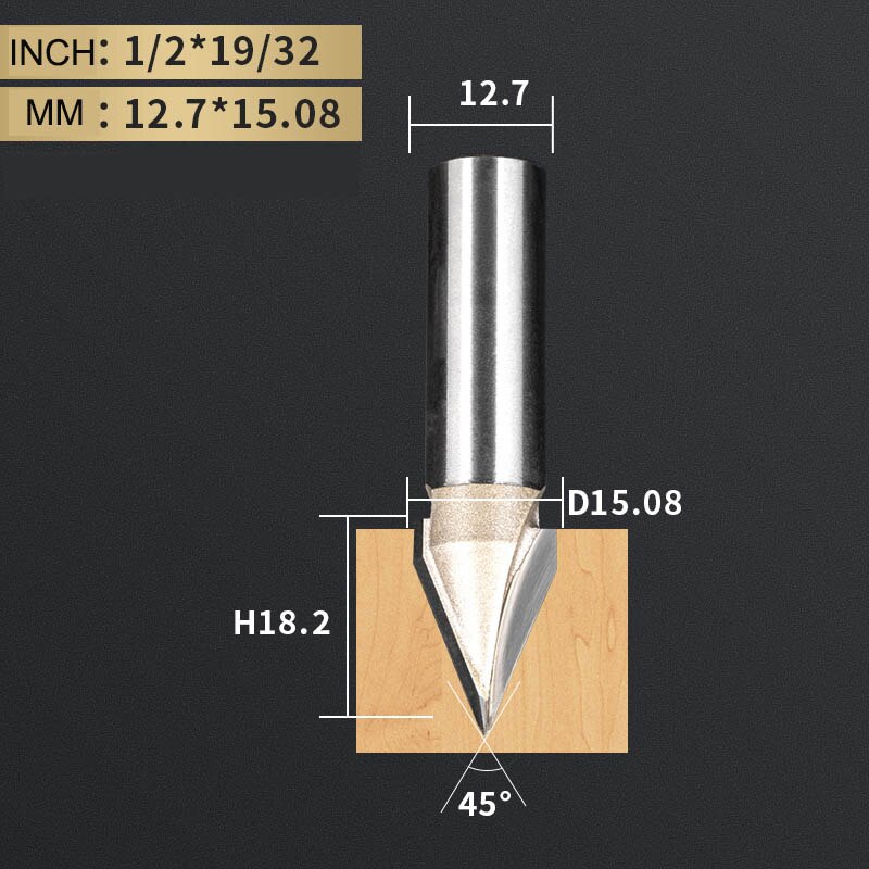 TIDEWAY 45 60 Degree V Bit Tungsten Carbide 3D V-Shaped Engraving Router Bit CNC Woodworking Tool for Hardwood MDF Plywood: V00910