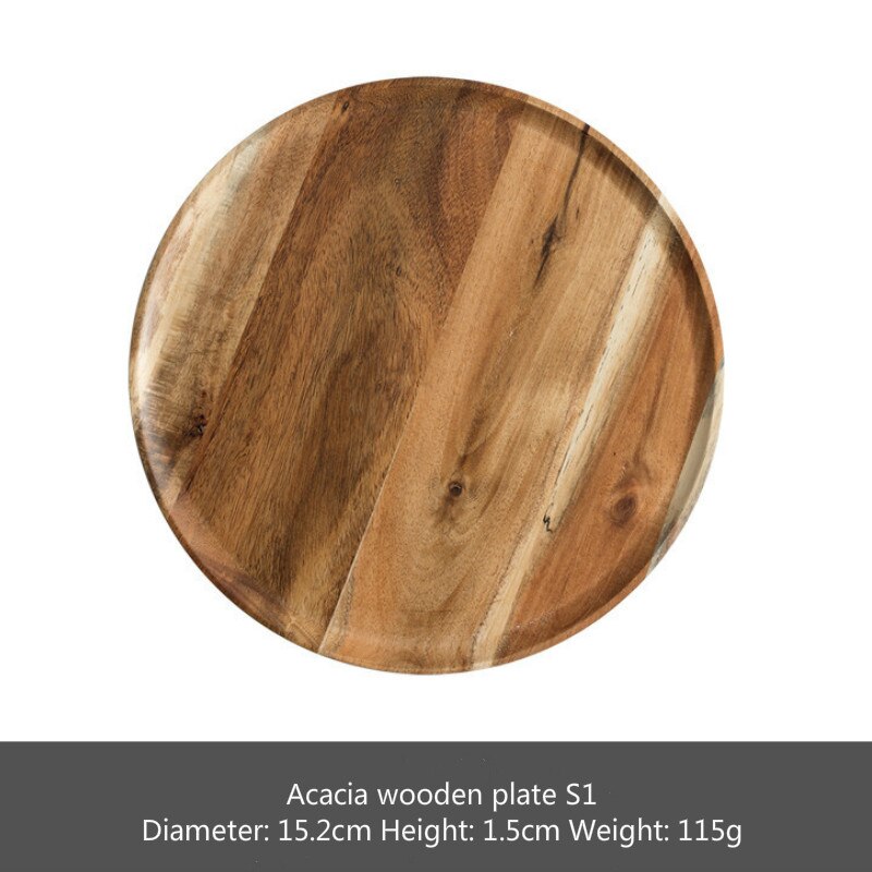 2 Japan-Style Rubber Wooden Tray Acacia Mangium Tableware Household Simple Solid Wood Disc Steak Cake Snack Healthy Wooden Dish: Acacia wooden S1