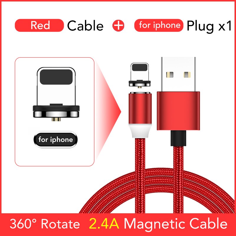 WJOY-Cable magnético de carga rápida, Cable USB tipo C, cargador magnético, Cable Micro USB, Cable de teléfono móvil, USB, rotación 360: Red Cable Add L Plug / 2M Cable