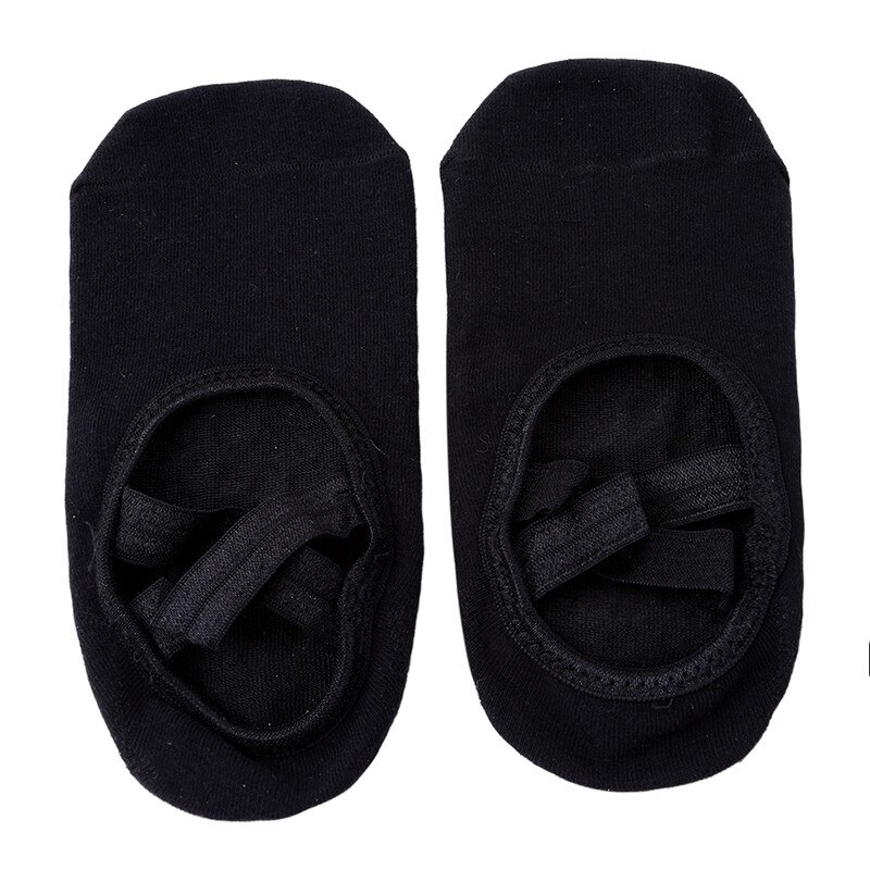 Rund tå yoga strumpor för kvinnor hala bandage andas pilates balett dans strumpor casual rygglösa sport strumpor: Svart