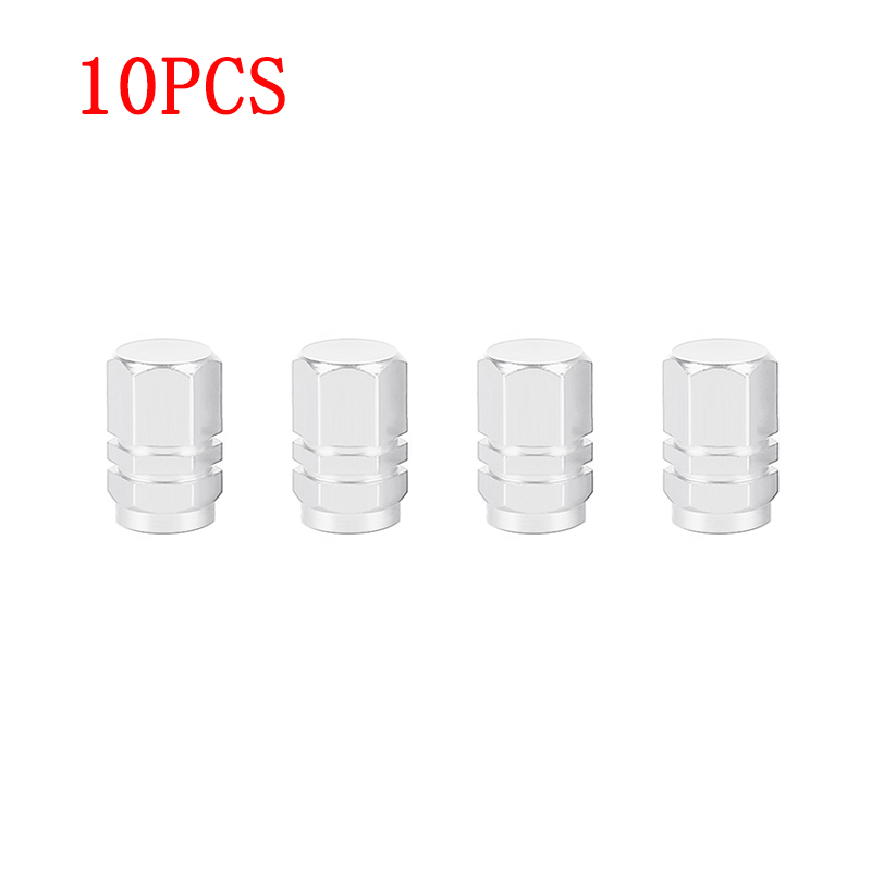 4 stk aluminiumslegering bildekk ventildeksler sekskantede dekk ventil stamme deksel luft støvhetter dekk ventil lastebil sykkel hjul felg ventil stamme caps: 10 stk sølv