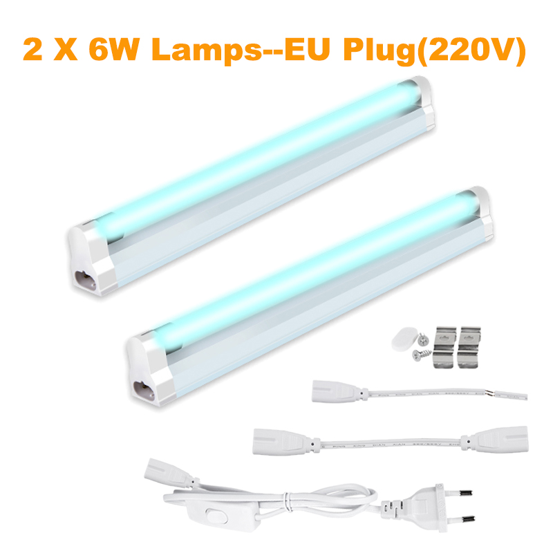 LED Light Bulb T5 Tube 6W/8W Ultraviolet Germicidal Lamp Sterilizer Kill Dust Mite Bactericidal Quartz Lamp For Bedroom Hospital: 2PCS 6W 220V EU Plug