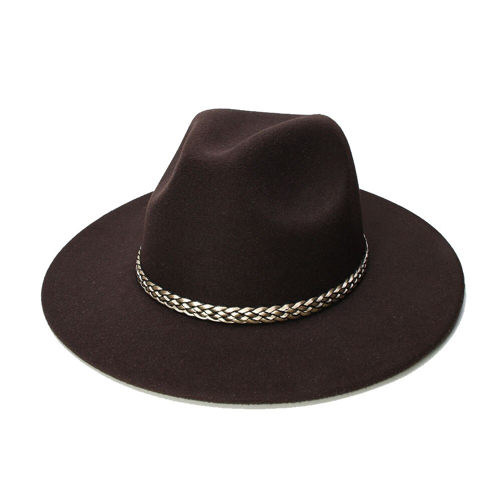 LUCKYLIANJI-gorro de ala ancha para niño, sombrero de ala ancha de lana Retro, Panamá, Jazz, banda de punto Champán (54cm/ajustado)