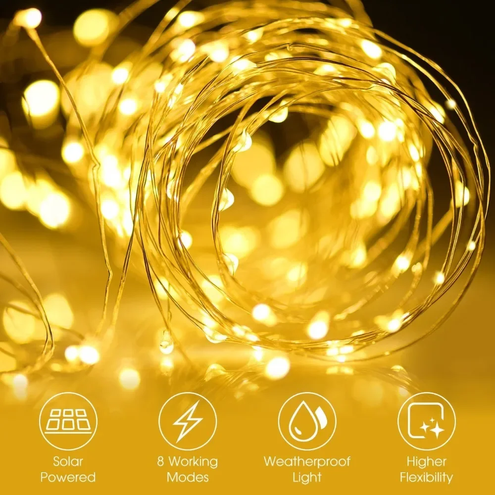 Weihnachten Solar- Lampe LED draussen 7M/12M Lichterketten Gebühr Wasserdicht für Neujahr Party Girlanden garten Dekor Beleuchtung