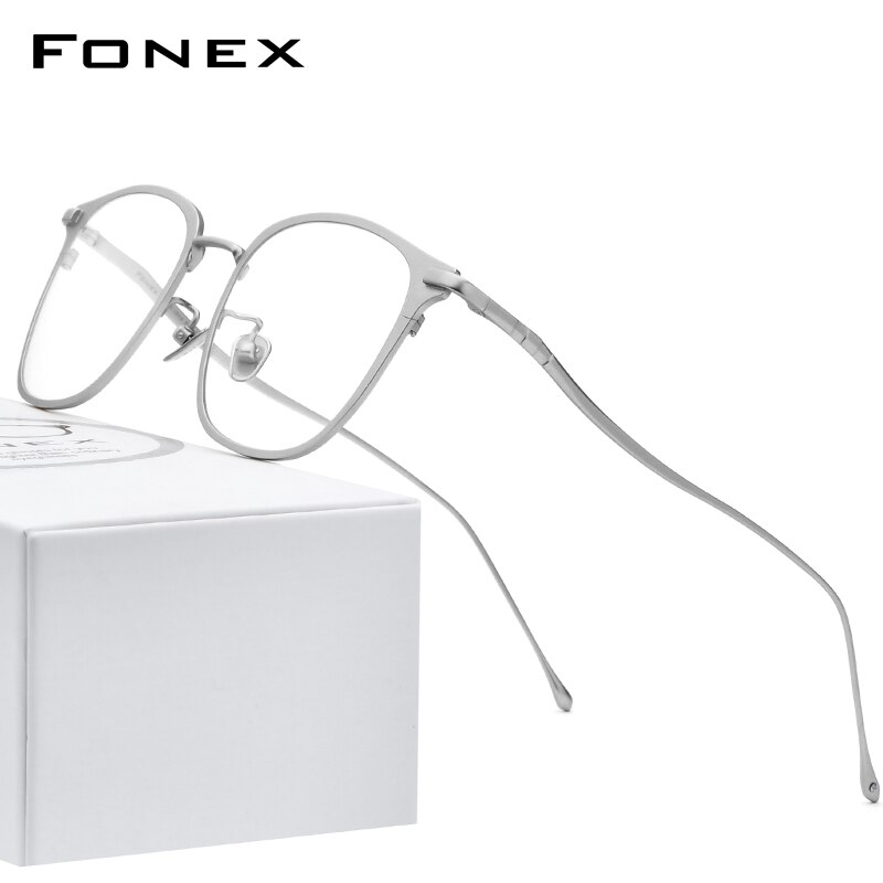 Fonex Pure Titanium Brilmontuur Mannen Vierkante Bijziendheid Optische Prescription Glazen Frame Vrouwen Ultralight Brillen 8522: Zilver